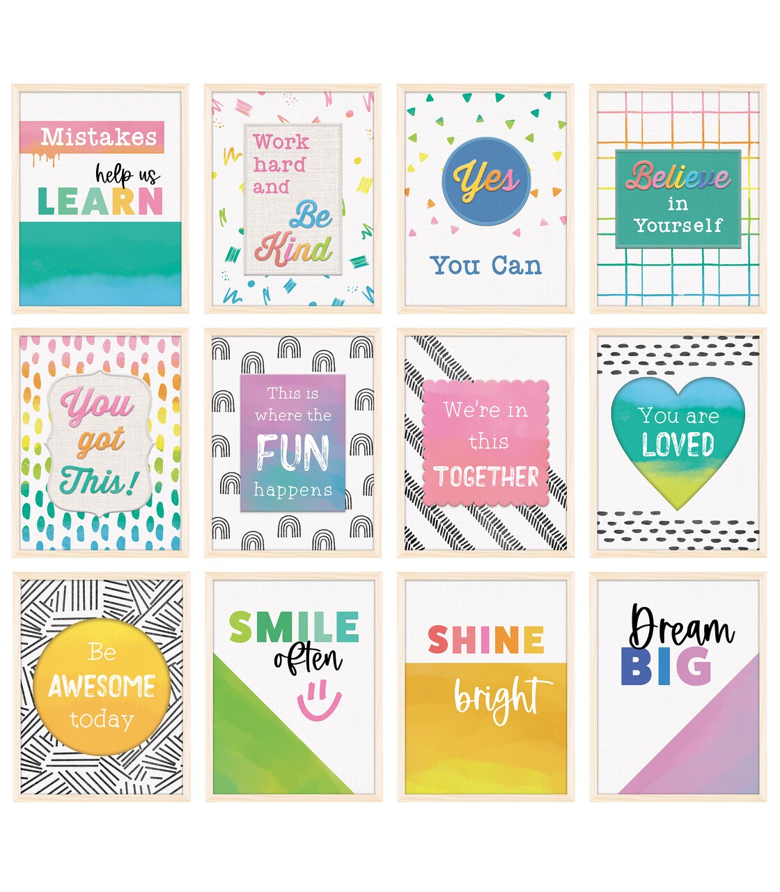 Carson Dellosa Creatively Inspired 12-Piece Posters, Motivational 8.5" x 11" Wall Art With Rainbows and Positive Affirmations for Bulletin Board, Door, Boho Decor, Classroom Must Haves